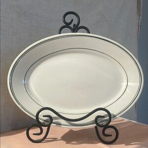 White Oval Serving Platter trimmed in green Homer Laughlin vintage